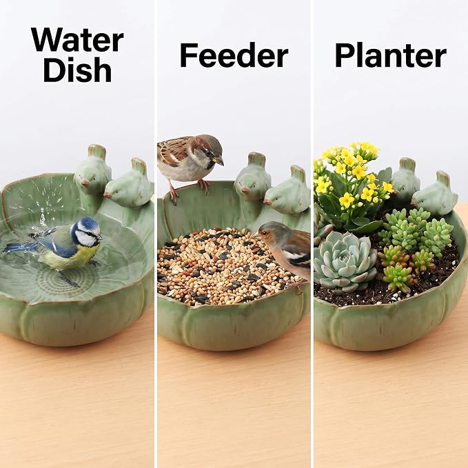 Ceramic Bird Bath for Outdoors, 8.1" Garden Bird Bath Bowl, Tabletop or Ground Birdbath Dish, Weather Resistant Bird Water Bowl for Patio, Balcony, Lawn & Garden