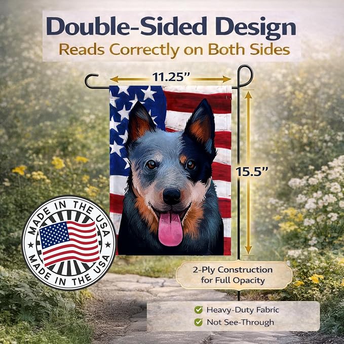 Caroline's Treasures CK6410GF Australian Cattle Dog American Flag Garden Flag Mailbox Flag Decorative Yard Flag Banner Outside Patio Artwork Yard Flower Beds, Garden Size, Multicolor