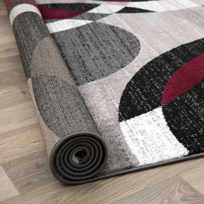 Rugshop Overlapping Circle Modern Geometric Area Rug Red 6'6" x 9' | Indoor, Non-Shedding, Rectangular, Size 6'6" x 9', Living Room, Bedroom, Dining Room, Home Office, Kitchen, Entryway, Hallway