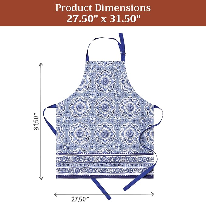 Maison d' Hermine Aprons for women with Pocket 100% Cotton (27.50"x31.50") | Adjustable Neck Strap & long ties Apron Men Chef Wedding Cooking Gardening Server Maid