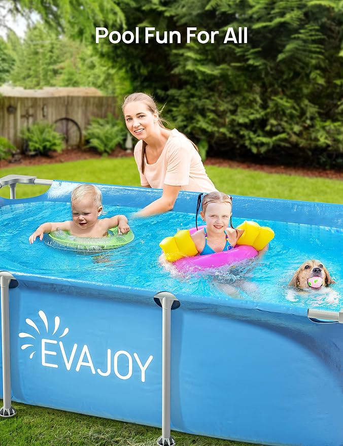 EVAJOY 85in x 23in x 59in Metal Frame Swimming Pool, Outdoor Rectangular Above Ground Pool with Steel Frame, Heavy-Duty PVC, Easy Assembly for Backyard, Garden, Lawn