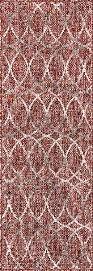 Unique Loom Outdoor Trellis Collection Area Rug - Gitter (2' x 6' 1" Runner, Rust Red/ Ivory)