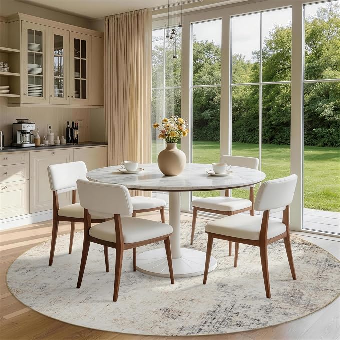 Large Round Rug 8ft: Neutral Round Area Rugs for Living Room Dining Room Bedroom - Soft Non-Slip Circle Carpet 8' - Modern Abstract Beige