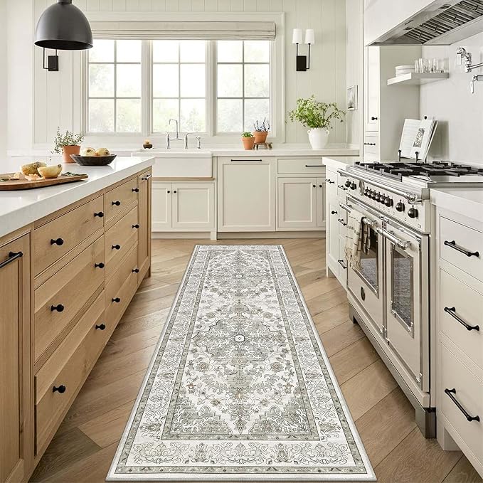 U'Artlines 2' x 6' Boho Hallway Runner Rug, Non Slip Runners, Grey Taupe | Washable, Vintage Farmhouse Kitchen Rug, Accent Area Carpet, for Entryway Laundry and Living Room