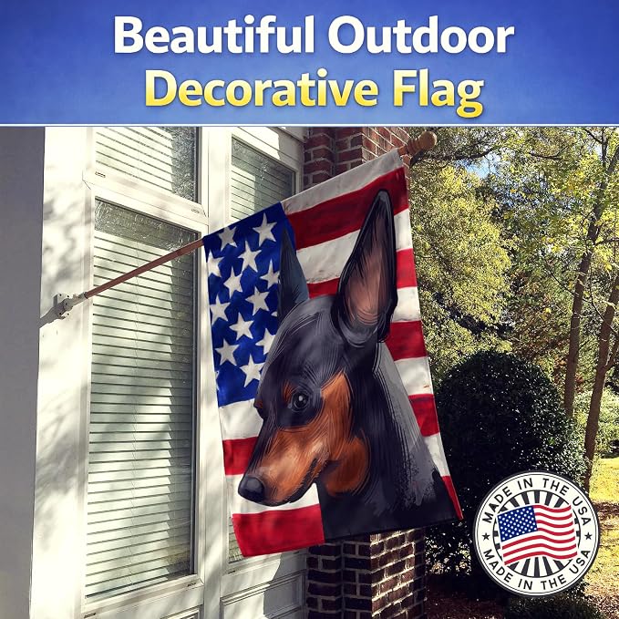 Caroline's Treasures CK6618CHF Miniature Pinscher Dog American Flag House Flag Large Porch Sleeve Pole Decorative Outside Yard Banner Artwork Wall Hanging, Polyester, House Size, Multicolor