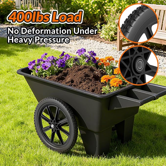 RONPOW 20 Inch Flat Free Wheelbarrow Wheels Compatible with rubbermaid Wheelbarrows Cart Tires, 5/8" Bearings and 3/4" Bearings, Replacement Wheelbarrow Wheels Garden Yard Carts, 400Lbs, 2Pack Black