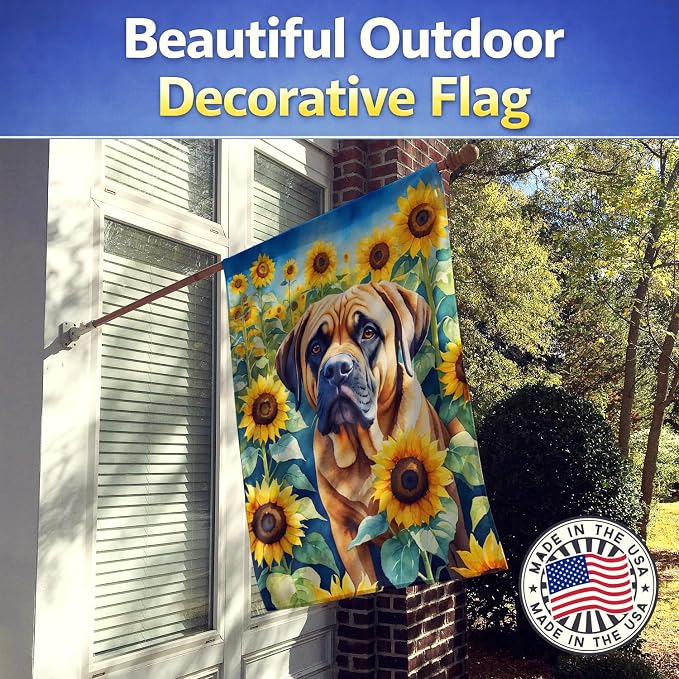 Caroline's Treasures DAC6120CHF Mastiff in Sunflowers House Flag Large Porch Sleeve Pole Decorative Outside Yard Banner Artwork Wall Hanging, Polyester, House Size, Multicolor