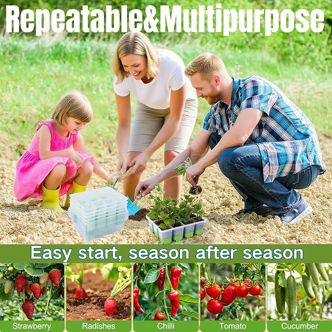 NestNature 5-Pack Seed Starter Tray Set|Reusable 60Cell Seed Starter Trays | Flexible Germination Trays For Plants|Seed Trays With Flexible Pop-Out Design&Dishwasher Safe For Herbs,Vegetables,Flowers
