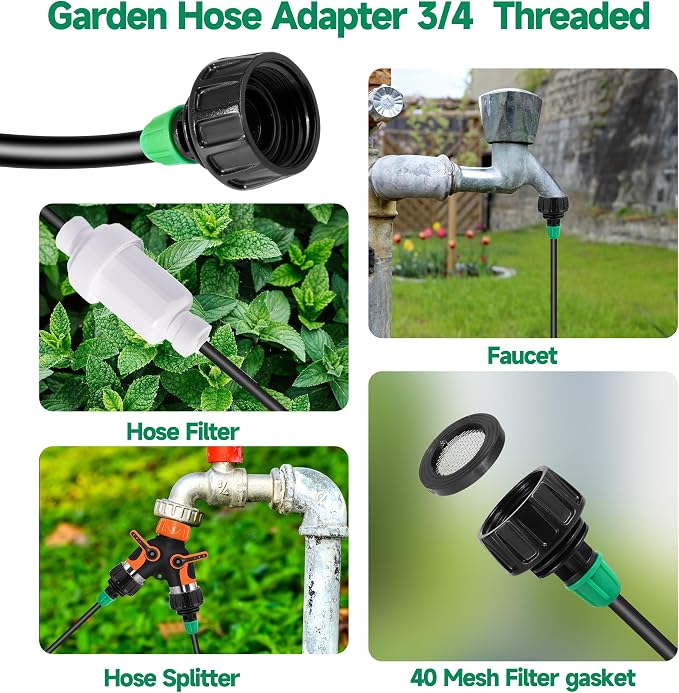 40FT Misters for Outside Patio, Misting Cooling System Anti Leak, Misting Line with 12 Brass Mist Nozzles and Adapter(3/4"), DIY Water Misters for Garden Greenhouse Fan BBQ Party Pool