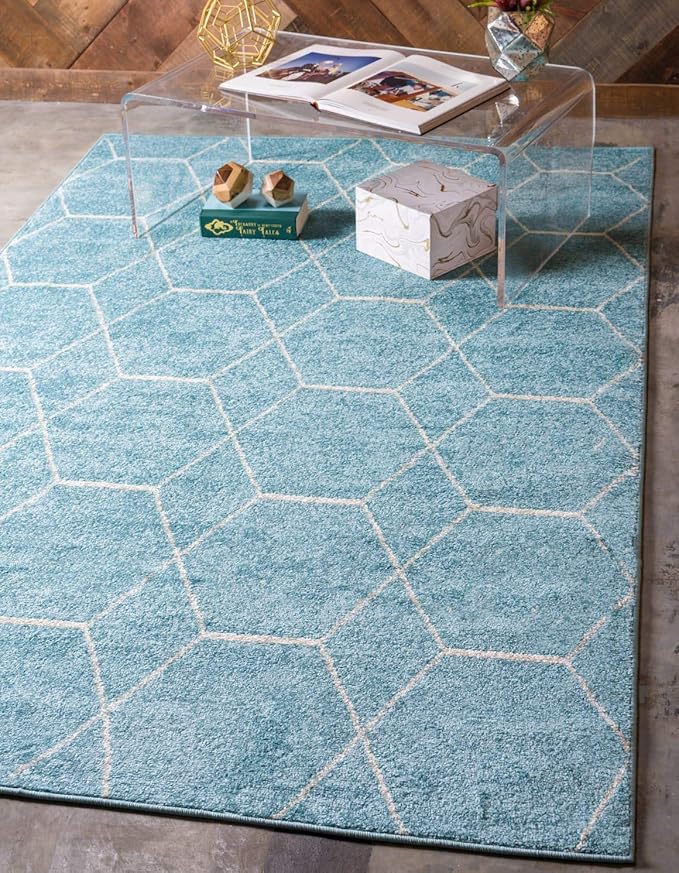 Unique Loom Trellis Frieze Collection Area Rug - Geometric (6' 1" x 9', Light Blue/ Ivory)