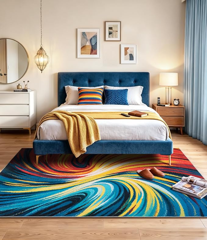 Abstract Colorful Area Rugs 5x7,Uniqe Milky Way Cool Rugs Washable,Spiral Galaxy Funky Rug for Bedroom,Non Slip Art Rug for Kitchen,Dining Room,Living Room