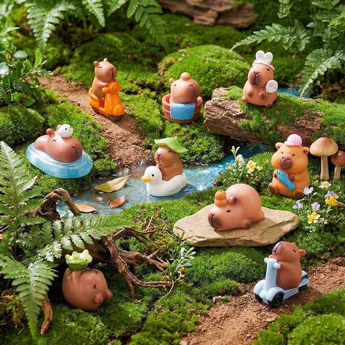 Nosiny 70 Pcs Mini Capybara Figures Bulk Cute Capybara Party Favors Small Resin Miniature Animal Stuff for Cake Topper DIY Dollhouse Accessory Dashboard Fairy Garden Moss Landscape Birthday Decor Gift