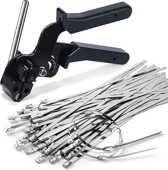 Stainless Steel Cable Tie Gun Kit, 100pcs 11.8inch Heavy Duty Metal Zip Ties, Self-Locking UV & Corrosion Resistant Stainless Steel Zip Ties, for Fence, Exhaust Pipe, Chicken Coop, Farm Use