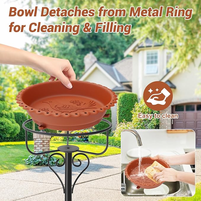 Bird Bath for Outside,40In Vintage Freestanding Bird Baths for Outdoors with Removable Bowl,Bird Baths Feeder with 5 Prongs Base for Garden Patio Yard Lawn Decor (Brown)
