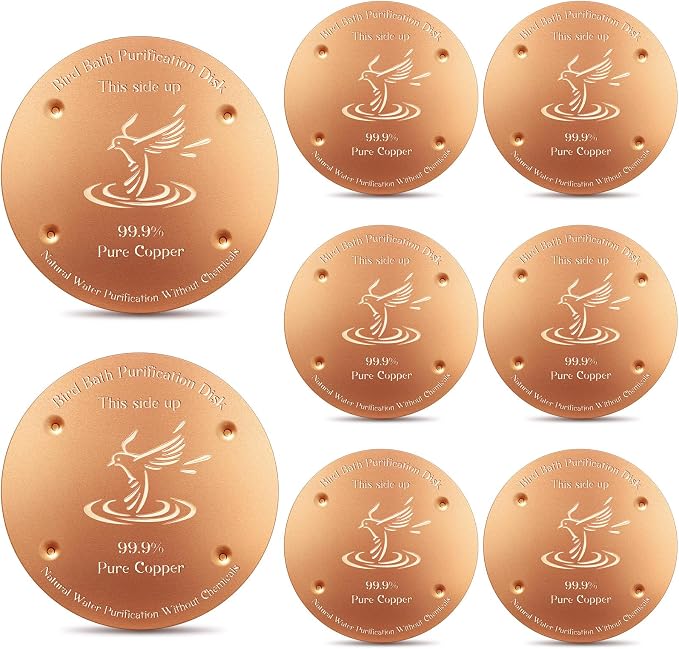 MorningRo 8 Pcs 4'' Bird Bath Copper Disk, 0.8mm Thick Reinforced 99.99% Pure Copper Disc birdbath Purification Disc, with 4 Point Support for Outdoor Birdbaths Bowls Cleaner