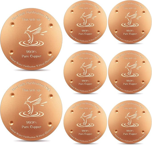 MorningRo 8 Pcs 4'' Bird Bath Copper Disk, 0.8mm Thick Reinforced 99.99% Pure Copper Disc birdbath Purification Disc, with 4 Point Support for Outdoor Birdbaths Bowls Cleaner
