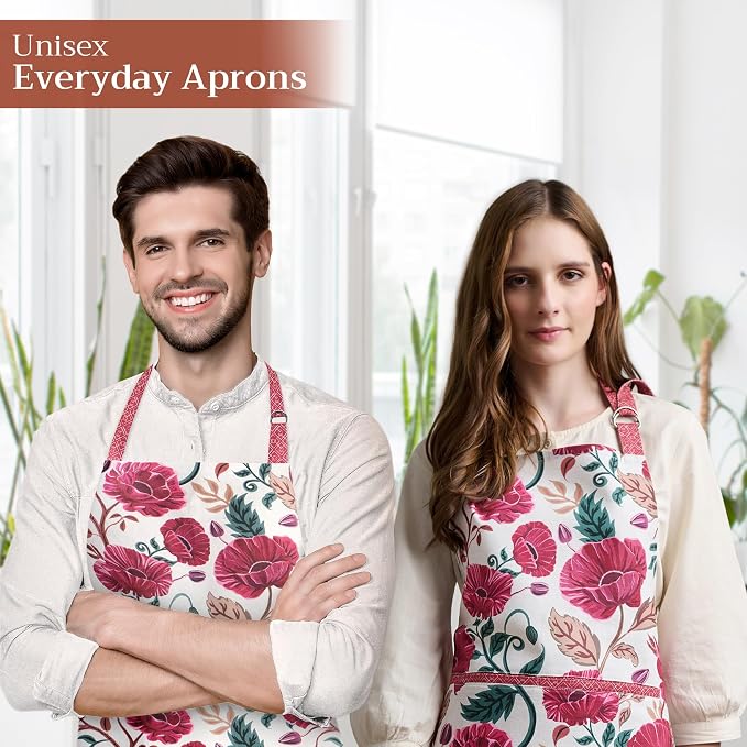 Maison d' Hermine Aprons for women with Pocket 100% Cotton (27.50"x31.50") | Adjustable Neck Strap & long ties Apron Men Chef Wedding Cooking Gardening Server Maid