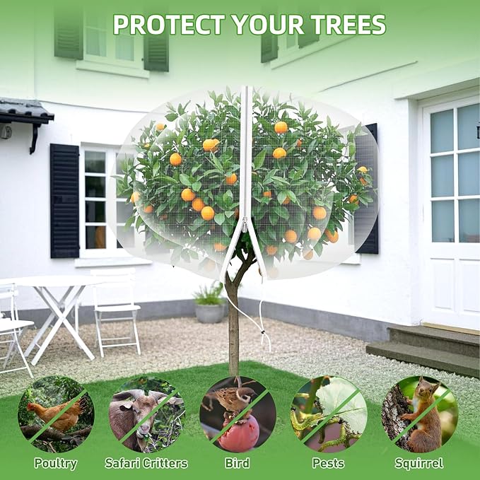 10'x14' Large Fruit Tree Netting for Squirrels and Birds with Drawstring, Insect Bird Netting Pest Barrier for Garden Protection (White)