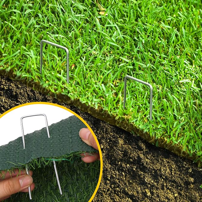 CEWOR 100 Pack Landscape Staples 4 Inches, Galvanized Garden Stakes Landscape Staples Fabric Pins Lawn Stakes for Barrier Fabric, U-Type Heavy Duty
