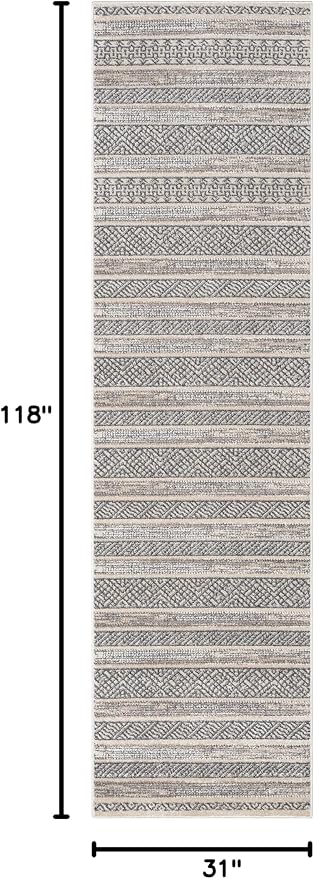 Well Woven Francesca Beige Tribal Geometric Distressed High-Lo Pile (2'7" x 9'10") Runner Rug