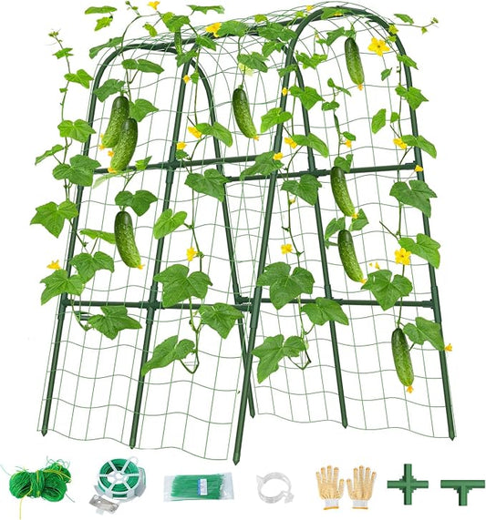 Cucumber Trellis for Raised Bed, U-Shape Garden Trellis for Climbing Plants Outdoor, Metal Arch Vegetables Trellis, Plant Support for Grape Vine Beans Squash Peas Flower