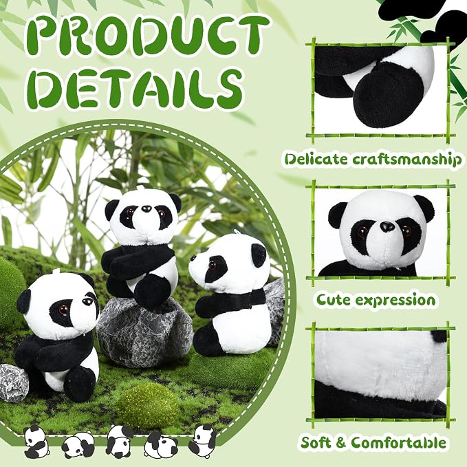 Foilswirl 24 Pcs Panda Party Favors 4 Inch Finger Panda Plush Clips Curtain Holder Stand Note Clip Stand Photo Holder Cute Panda-s Doll Finger Toy for Home Decoration Plant Pots Bonsai Craft