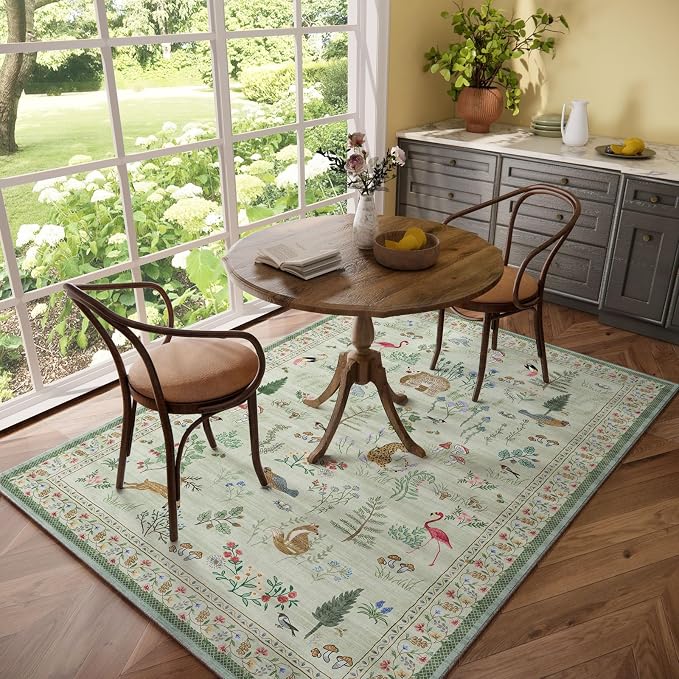 5x7 Area Rugs for Living Room: Washable Rug for Bedroom Vintage Rugs Stain Resistant Non Slip Low Pile Soft Lightweight Indoor Carpet for Kitchen Dining Room Nursery Kids Room Farmhouse