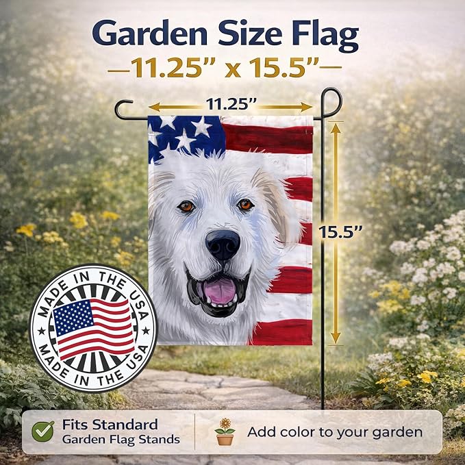 Caroline's Treasures CK6547GF Great Pyrenees Dog American Flag Garden Flag Mailbox Flag Decorative Yard Flag Banner Outside Patio Artwork Yard Flower Beds, Garden Size, Multicolor