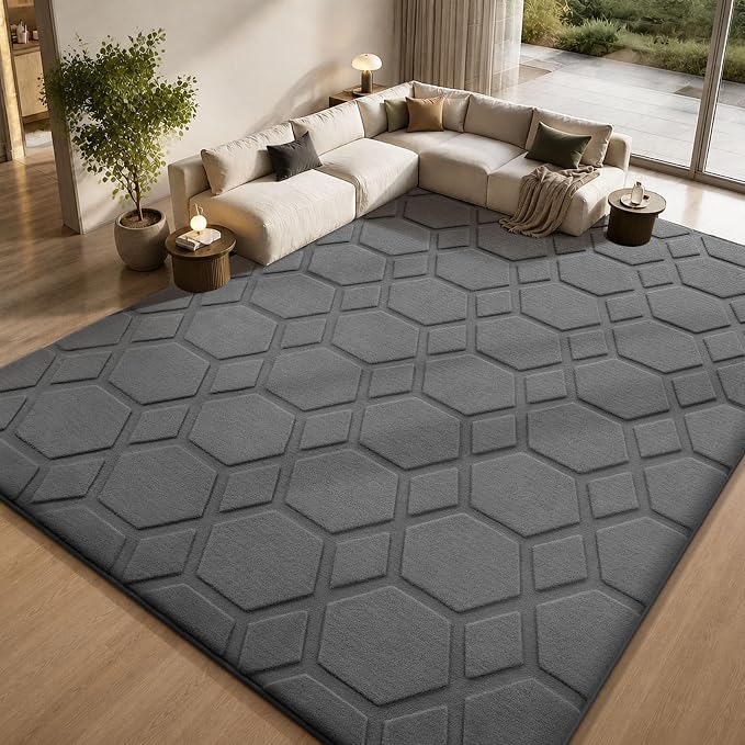 Sour Lemon 8x10 Area Rugs for Living Room Bedroom, Large Carpet Grey Rug | Big, Geometric Alfombra Para Salas Modernas, Washable, Non Slip Soft Thick Fluffy Plush, Memory foam Rug for Kids Playroom