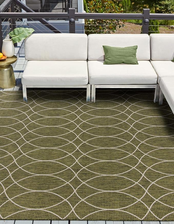 Unique Loom Outdoor Trellis Collection Area Rug - Gitter (10' Square, Green/ Ivory)