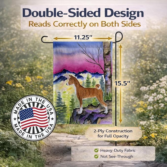 Caroline's Treasures SS8371GF Basenji Garden Flag Mailbox Flag Decorative Yard Flag Banner Outside Patio Artwork Yard Flower Beds, Garden Size, Multicolor