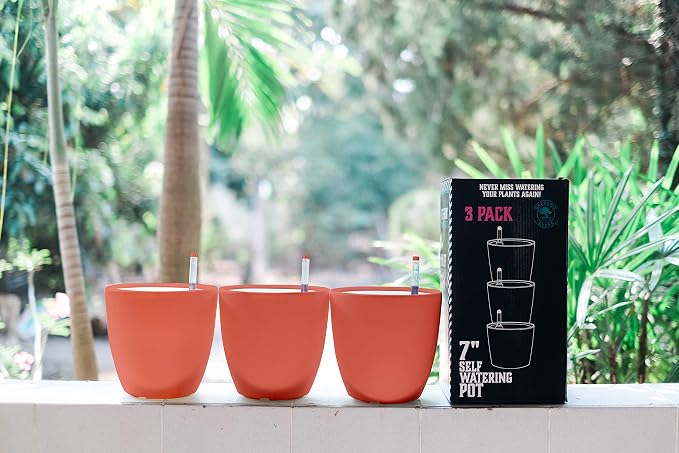 GARDENIX DECOR Self Watering Pots for Indoor Plants 3 Pack - Flower Pot with Water Level Indicator for Plants, Grow Tracking Tool - Self Watering Planter Plant Pot - Coco Coir - Terracota