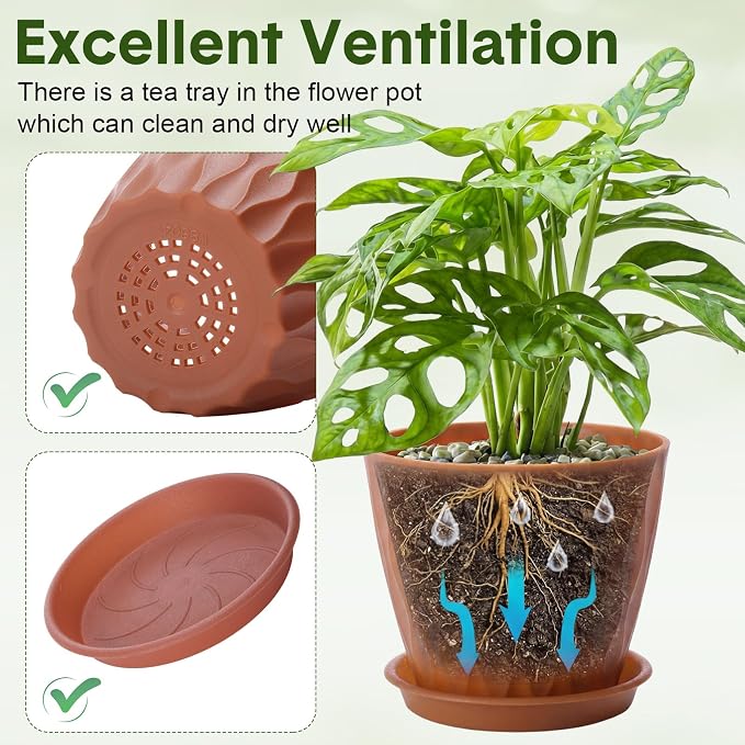 48 Pack 4 Inch Plant Pots Bulk Small Pots for Succulents Waffle Texture Plastic Planter with Drainage Holes and Saucers for Indoor Outdoor Plants Flowers, Seedlings (Multiple Colors)