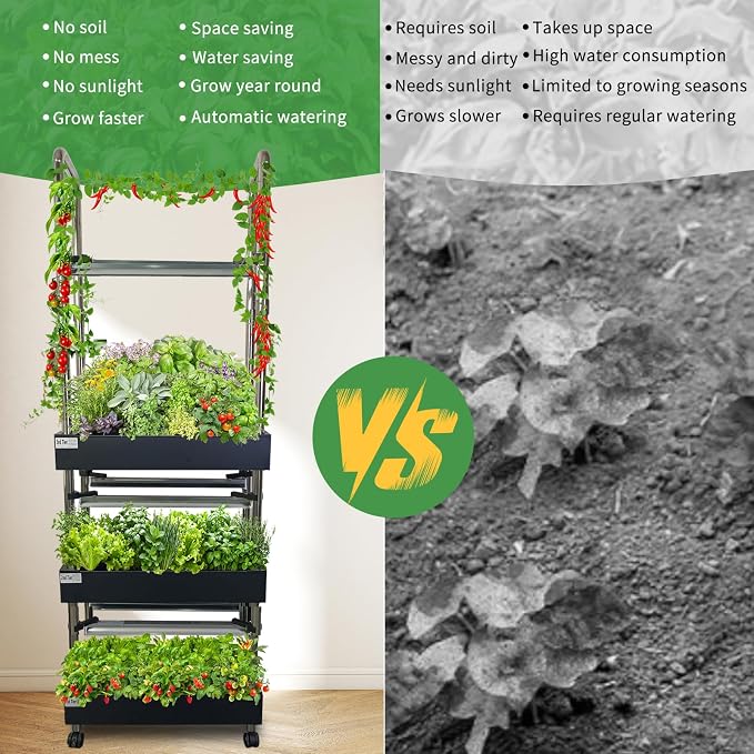 60 Pod Vertical Hydroponic System, Indoor Smart Garden | Full spectrum LED lights, auto water pump, 60 pod vertical tower, herbs, veggies, climbing plants, sponges, 21L tank