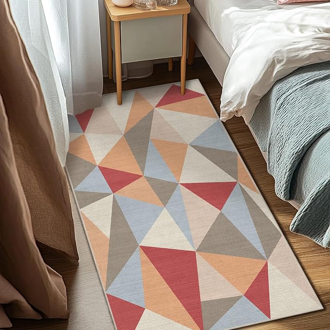 3x5 Colorful Triangle Geometric Area Rug for Bedroom Entryway Hallway Abstract Modern Rug Machine Washable Non-Slip Carpet for Bathroom Kitchen Bedside Dining Room