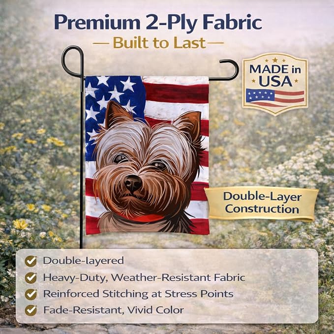 Caroline's Treasures CK6760GF Yorkshire Terrier American Flag Garden Flag Mailbox Flag Decorative Yard Flag Banner Outside Patio Artwork Yard Flower Beds, Garden Size, Multicolor