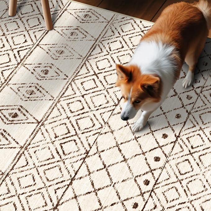 2'6"x8' Washable Hallway Runner Rug: Moroccan Kitchen Non Slip Rug Beige | Low Pile Geometric Floor Carpet with Rubber Backing Vintage Indoor Mats for Living Room Bedroom Laundry