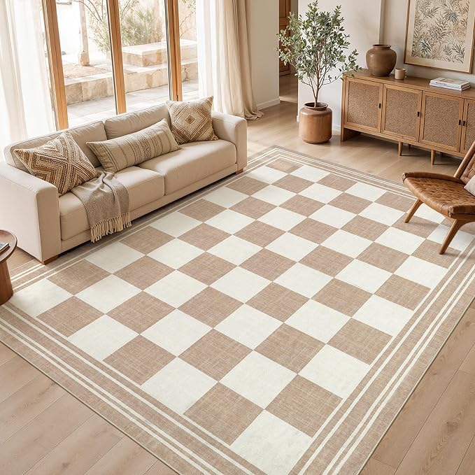 cotiled Boho 10x12 Area Rug for Living Room: Large Moroccan Washable Rug | Solve Modern Neutral Trendy Home Decor - Stain Resistan Carpet for Bedroom Farmhouse Khaki Brown