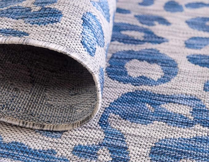 Unique Loom Outdoor Safari Collection Area Rug - Leopard (4' 1" x 6' 1" Rectangle, Blue/ Gray)
