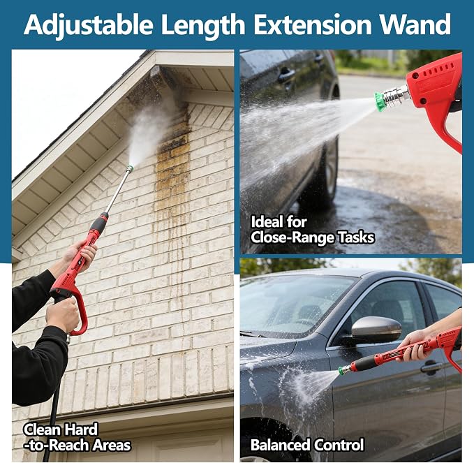 Pressure Washer Gun and Hose Kit 25FT, Pressure Power Washer Hose with Spray Gun, Wand Extension, 5 Nozzle Tips, M22-14mm Fittings, 3600 PSI
