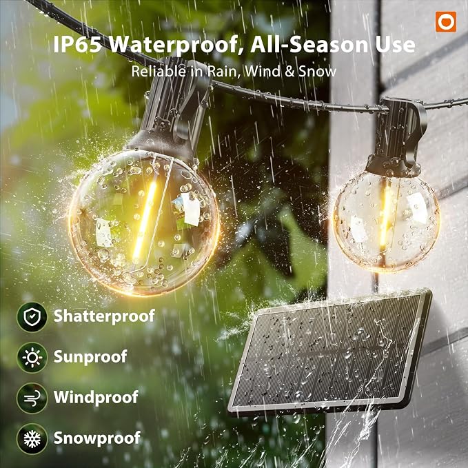 addlon 25FT Solar Powered Outdoor String Lights Waterproof with Remote, G40 Solar Powered String Lights with 13 LED Shatterproof Bulbs, 3 Light Modes, Dimmable Solar Lights for Outside Bistro Cafe