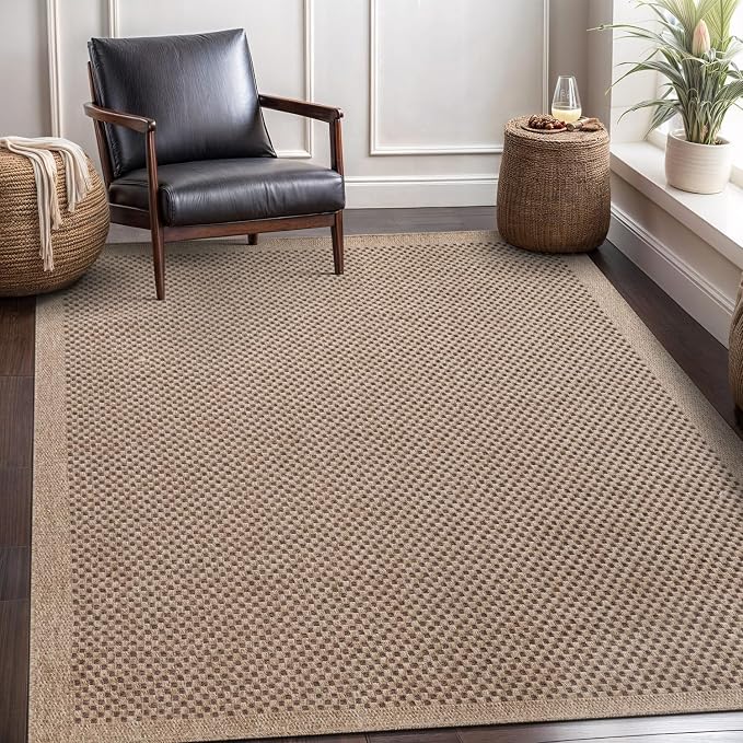 CAMILSON Easy Jute Rug 5x7, Indoor Outdoor Natural Color Fiber Area Rugs for Living Room Patio and Kitchen Rug, Sisal Boho Woven Design, Easy-Cleaning, Washable Outside Carpet Alfombras para(5 x 7)