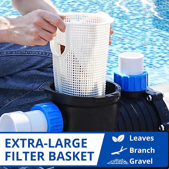 FOTING In/Above Ground Pool Pump, Self Primming Pool Pump High Flow 1.5" & 2" NPT Inlet Connectors,Deep Blue