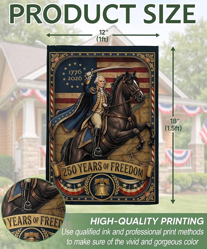 250 Years Of Freedom Flag, 250th Anniversary Usa Commemorative Flags, American 250th Anniversary Patriotic Design, 1776-2026 Commemorative Banner, Garden Flags For Outside, Front And Back Print 1 (12x18 Inch)