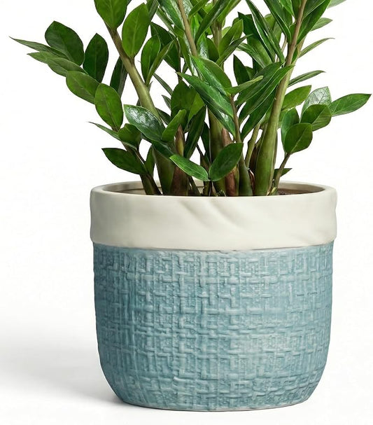 9.8 Inch Plant Pot - Ceramic Pots for Plants with Drainage Hole, Boho Plant Pots for Indoor Outdoor Plants, Decorative Round Planters, Porch Office Home Decor, Housewarming Gifts, Blue