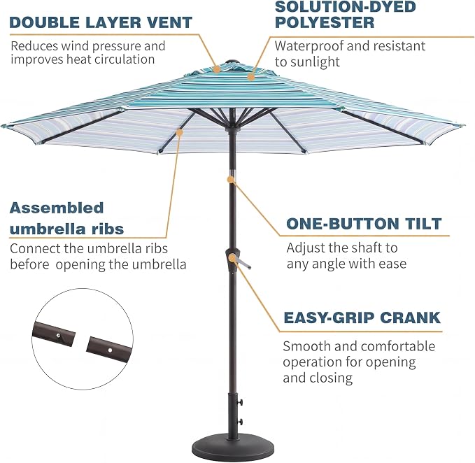 10FT Patio Umbrella, Outdoor Umbrella with Push Button Tilt and Crank, 8 Sturdy Ribs, UV Protection & Waterproof Market Umbrella for Pool, Backyard, Beach,Deck