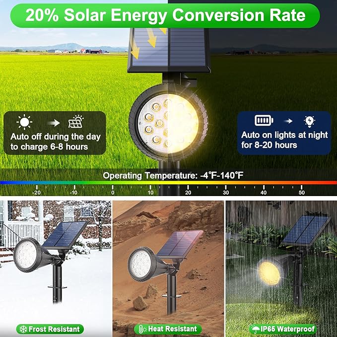 Tadyreal Solar Spot Lights Outdoor Waterproof 180° Adjustable Solar Powered Landscape Lights for Yard 4 Lighting Modes Solar Spotlights for Pathway Garden Outside Wall Pool Porch (6 Pack, Warm White)