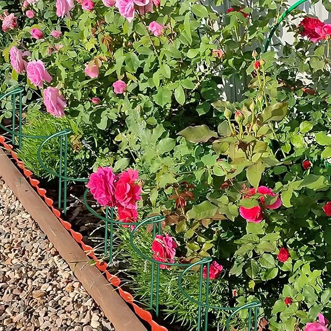 12 Pack Plant Support Stakes, 10" Wide x 24" High Half Round Metal Peony Cages and Support, Green Garden Plant Stake Plant Support Ring Border for Peony Tomato, Hydrangea, Flower Indoor Outdoor