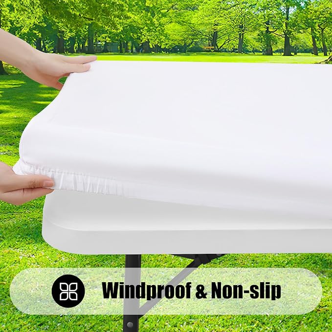 Smiry 6 Pack Rectangle Picnic Table Cloth, Waterproof Elastic Fitted Tablecloths, Washable Polyester Rectangular Patio Table Cover for Camping, Indoor and Outdoor (White, 30"x60")