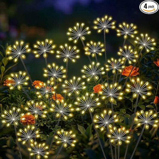Solar Garden Lights Outdoor, Upgraded Solar Swaying Starburst Light Waterproof with 2 Modes, Solar Fairy Firework Lights for Yard Patio Pathway Flowerbed Balcony Garden Decoration (Warm White, 4 Pack)